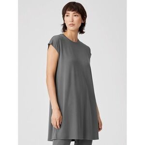 Eileen Fisher Viscose Jersey Cap-Sleeve Dress Size‎ Xl Gray Boxy Fit Knee Length